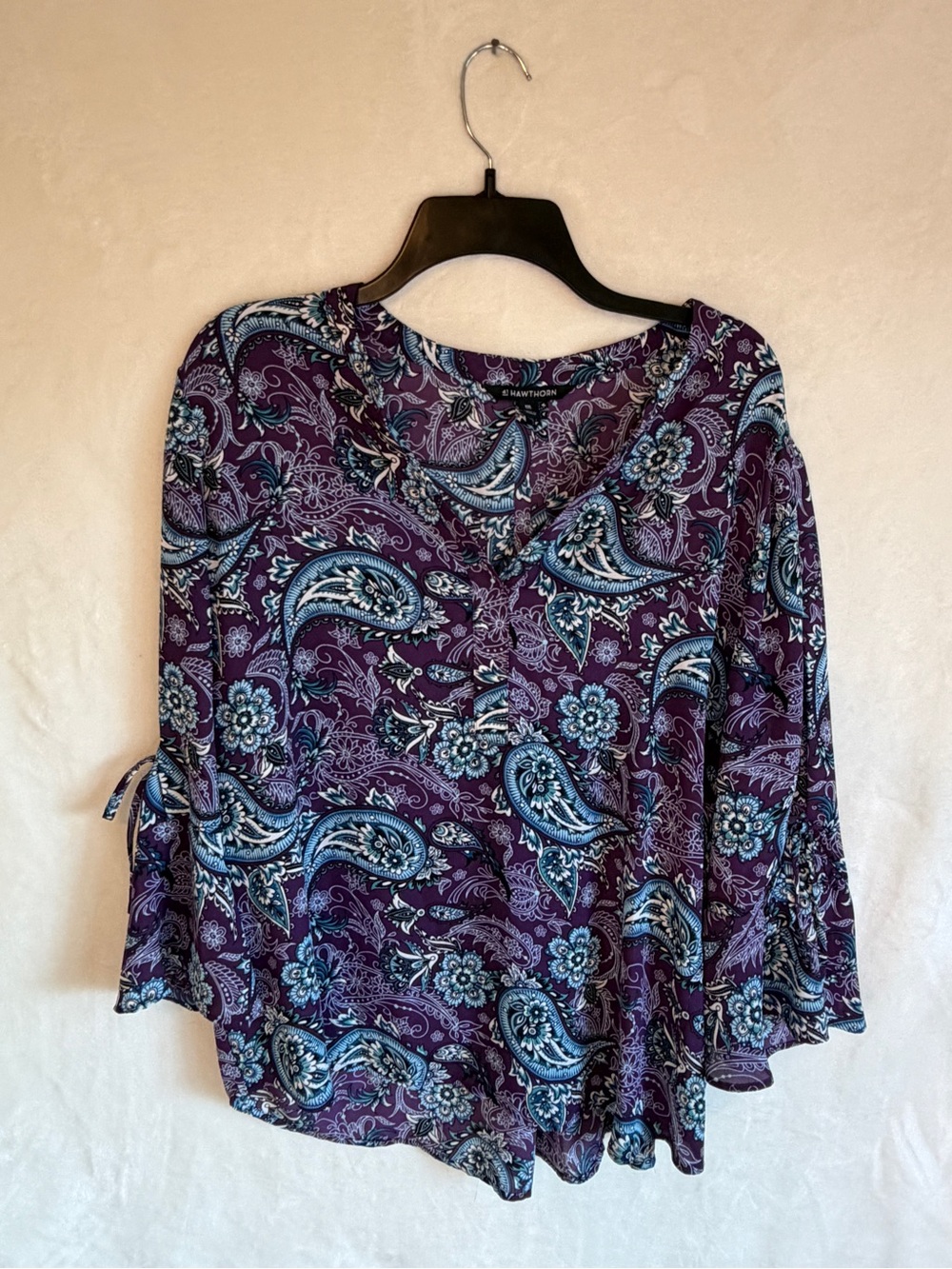 41 Hawthorn Purple Paisley V-Neck Tie-Sleeve Blouse Women’s XXL